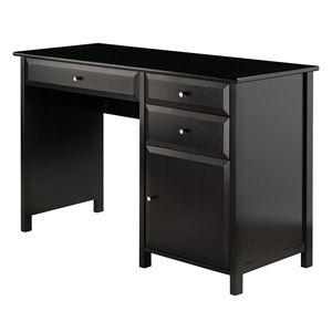 DB Delta Black Office Writing <b>Desk</b> with Filing <b>Cabinets</b> - Product Image 2