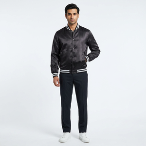 Custom Team Sports <b>Jacket</b> <b>White</b> Black Baseball <b>Men's</b> Varsity Satin <b>Jackets</b> Customized Top Quality Satin Bomber <b>Jackets</b> - Product Image 1