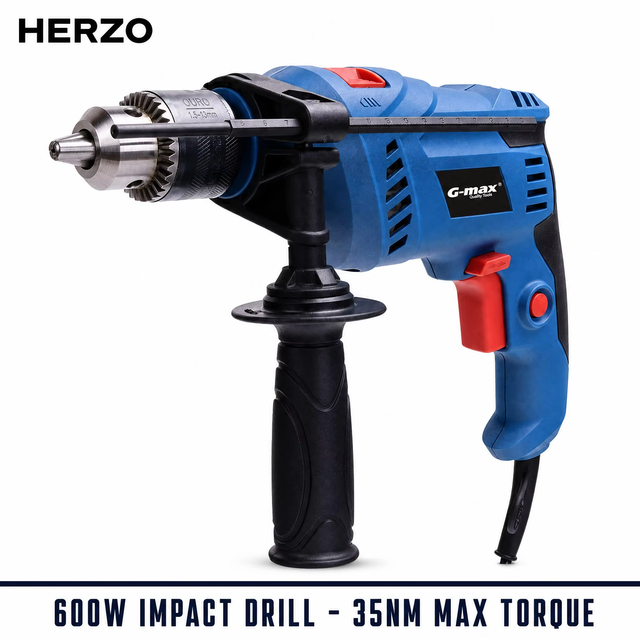 HERZO 220V Corded Electric Impact Drill 13mm 600W/710W Handheld Power Tool 50HZ