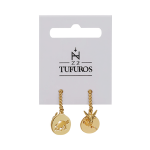 Orecchini a Perno Placcati Oro con Segno Zodiacale Tauri, Ciondolo Rotondo 12mm in Acciaio 12K, Gioielli alla Moda - Product Image 2