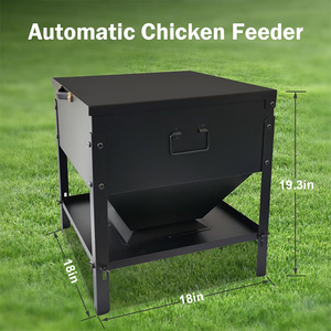JH-Mech alimentatori e bevitori di pollame pollo con coperchio impermeabile grande capacità portatile 80lbs acciaio nero alimentatore di pollo - Product Image 3