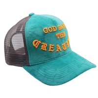 Gorras Tucker mullidas de terciopelo de 5 paneles de alta calidad naranja 3D Puff bordado elevado letras malla de ala curva y sombreros de camionero