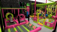 Équipement de terrain de jeu intérieur sur mesure, écologique et durable, parc de trampolines avec décor thématique, capacité de 300 kg, taille personnalisable