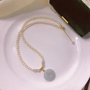 High quality freshwater fashion pearl and jade necklace jewelry pendant