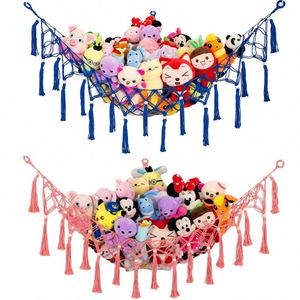 Stuffed Animal Toy Hammock Nursery Hanging Stuff Animals Organizers <b>Storage</b> with Tassels Boho Large Corner Mesh Toy Hammock - Product Image 6