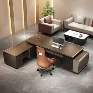 Luxury Modern Design L-Shaped Executive Office <b>Desk</b> with Ergonomic Commercial Leather Manager Chairman CEO Chair for Home Use - Product Image 4
