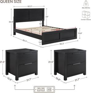 Cadre <span class=keywords><strong>de</strong></span> <span class=keywords><strong>lit</strong></span> plateforme en bois <span class=keywords><strong>de</strong></span> style farmhouse, taille Queen, avec tête <span class=keywords><strong>de</strong></span> <span class=keywords><strong>lit</strong></span> surélevée, support à lattes en bois, pas besoin <span class=keywords><strong>de</strong></span> sommier tapissier - Product Image 5