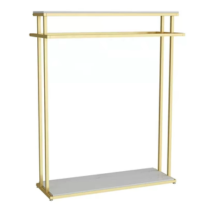 Espositore Combinato Dorato per <span class=keywords><strong>Negozi</strong></span> <span class=keywords><strong>di</strong></span> <span class=keywords><strong>Abbigliamento</strong></span> Maschile e Femminile, Appendiabiti e Scaffale Autoportante - Product Image 3