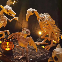 Décorations d'Halloween transfrontalières : Squelettes d'animaux d'horreur sombres (rat, chat, chien, oiseau) en plastique – Accessoires durables pour maison hantée