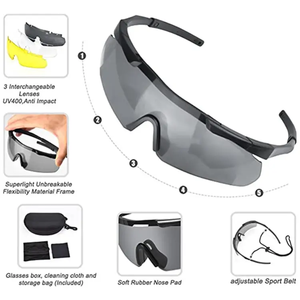 Óculos Táticos de Sol PC Anti-Impacto Polarizados para Ciclismo com 3 Lentes Intercambiáveis Óculos de Tiro - Product Image 6