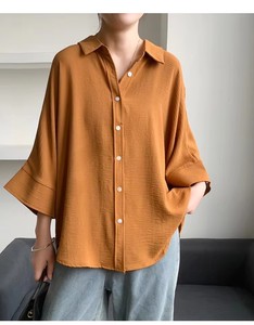 Japanese Style Plus Size Oversized Linen Lapel Blouse <strong>Women</strong> Loose Solid Color Feifei Sleeve <strong>Shirt</strong> Summer <strong>Beach</strong> Daily Wear - Product Image 5