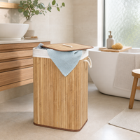 Panier à linge en bambou durable à lattes avec couvercle supérieur et poignées en corde de coton pour le tri des vêtements et des serviettes à la maison ou à l'hôtel