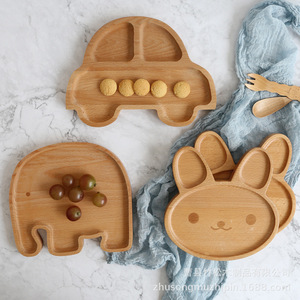 Bandeja de madera para comida de bebé con forma de animal de dibujos animados para niños, plato para servir comidas ZS0327 - Product Image 4