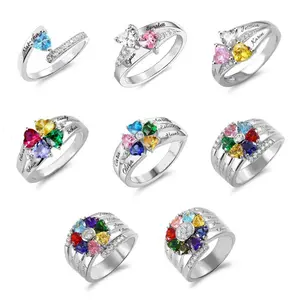 Anel de dedo com nome personalizado para presente de aniversário de Dia das Mães, joia para mulheres e meninas, anel de pedra de aniversário