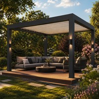 Pergola Intelligente Électrique Améliorée avec Capteur de Pluie, Étanche, en Aluminium Thermolaqué, Résistante au Vent pour l'Extérieur