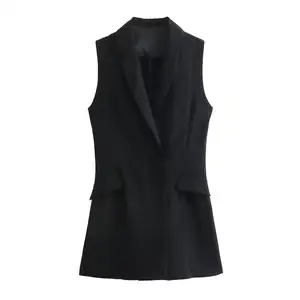 PB&ZA Women 2024 spring New Fashion Suiting Vest Coat Vintage Sleeveless Flap Pockets Female Waistcoat Chic Tops