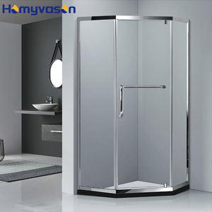 Pivot Diamond Rose Gold Cabina sin marco Esquina Vidrio templado Partición de ducha Caja de puerta corredera curva - Product Image 4