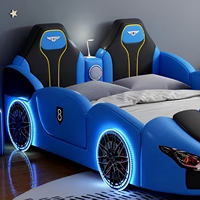 Luxuriöses Kinderbett im Rennwagen-Stil mit LED-Beleuchtung und Rädern, Jungen-Schlafzimmermöbel, OEM Maßgefertigtes Autobett