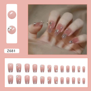 Qianya Ballet Press on Nails 24 piezas-Sparkling Diamond Glitter Nail Art Set Sweet Cool Girl <span class=keywords><strong>Uñas</strong></span> postizas de lujo <span class=keywords><strong>con</strong></span> pegamento - Product Image 6
