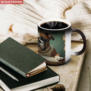Taza Mágica de Cerámica Negra Esmerilada de 11 oz con Diseño de Bulldog Leyendo, Pintura Plana 2D - Product Image 3