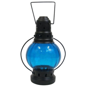 โคมไฟเทียนเหล็กพร้อมกระจกสีฟ้า - Product Image 1
