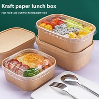 Boîte à lunch en papier kraft réutilisable de qualité alimentaire avec logo personnalisé, boîte à emporter rectangulaire pour salade, fruits, nouilles, aliments frits