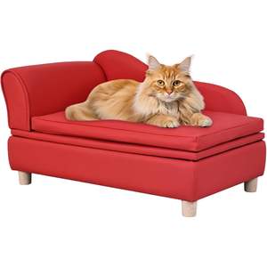 Yoonnie Small Pet <b>Bed</b> Sofa Puppy PU Leather <b>Dog</b> Sofa Chair with Storage Wooden Frame Cat Sofa Couch Cushion - Product Image 1