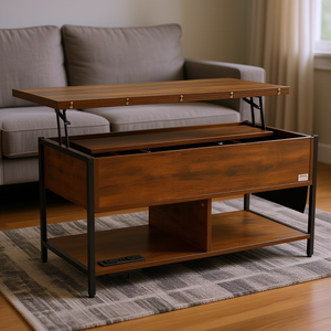 <b>Rectangle</b> Lift Top <b>Coffee</b> <b>Table</b> 39.4 In Wood With Light And Usb Port Modern Industrial Design Living Room Furniture - Product Image 2