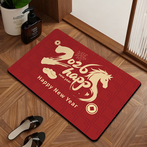 Paillasson de porte Happy Year Of The Horse 2026, rectangulaire rouge, antidérapant, style traditionnel, paillasson d'entrée pour la maison - Product Image 1