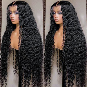 Parrucca Frontale in Pizzo HD con Onde Profonde, <span class=keywords><strong>Capelli</strong></span> Ricci Brasiliani, Densità 180% 250%, <span class=keywords><strong>Capelli</strong></span> Umani Vergini per Donne di Colore, Parrucca in Pizzo Svizzero - Product Image 1