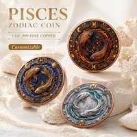 Pièce de monnaie 3D en cuivre pur 999 de 1 oz, signe du zodiaque Poissons, haute définition, couleur UV, effet proof, art métallique de collection sur le thème de l'horoscope