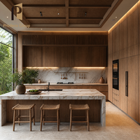 Meubles de cuisine modernes en placage de bois, finition bois cerisier naturel, pour projets d'appartements