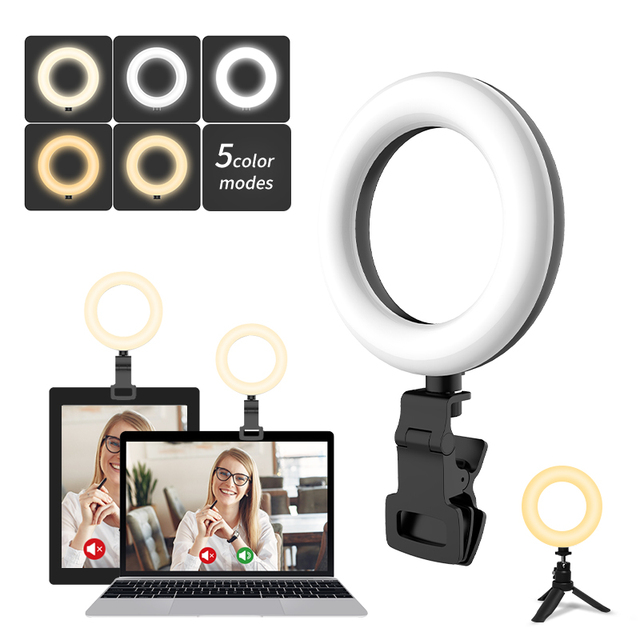 CYKE 5 Inches Computer Ring Light LED Selfie Ring Light Portable Phone Flashes 5 Levels Live Streaming Clip Fill Light F601A