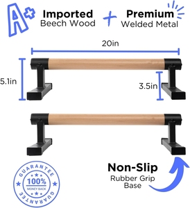 FDFIT Parallettes en bois en métal Push Up Bars Bundle avec sac Grip Tape Wristwraps <span class=keywords><strong>Paralettes</strong></span>, Strap Dip Bar Handles - Product Image 4