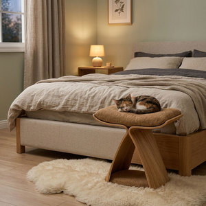 <span class=keywords><strong>Cama</strong></span> elevada de lujo para gatos con ventana, de madera, con colchón suave, mueble moderno de madera curvada para gatitos, para comodidad en interiores. - Product Image 3