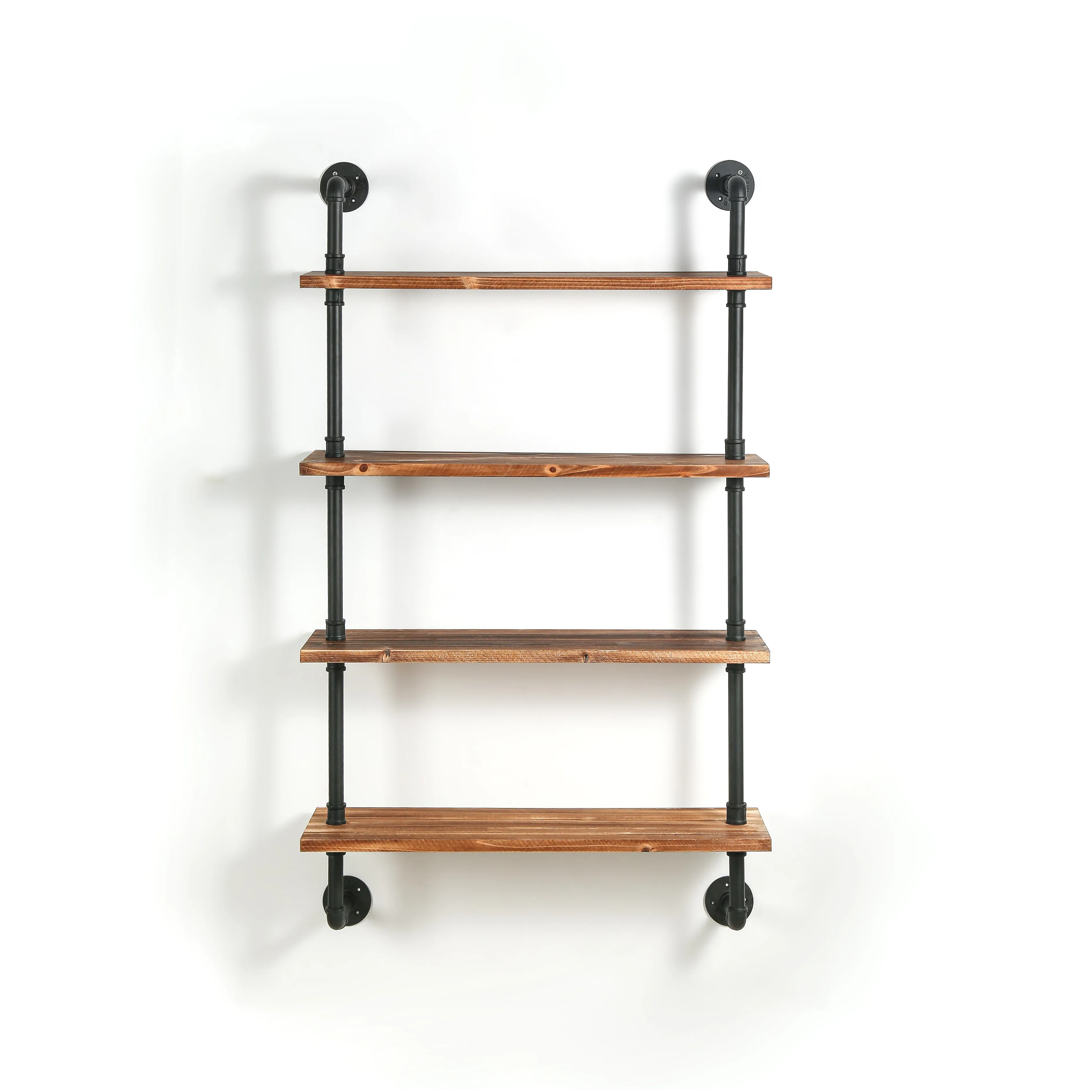 4-уровневая промышленная настенная полка деревянная железная труба каркас книжный шкаф с досками для ванной комнаты, гостиной, кухни, прочный раствор для хранения