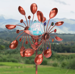 Moderne Große Eisen-Windmühle für den Garten, Magisches Metall-Blumen-Windspiel, Kinetisches Wind-Kunstwerk, Windspinner - Product Image 4