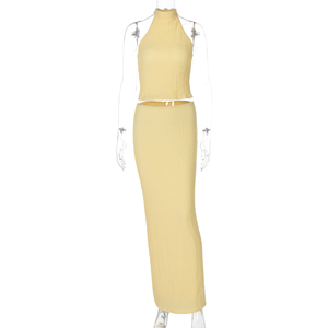 Tricoté dos nu sans manches haut court jupe longue fente ensembles <span class=keywords><strong>pour</strong></span> femmes Sexy <span class=keywords><strong>grossiste</strong></span> Streetwear vêtements décontractés - Product Image 5