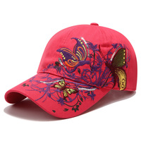 Casquette de baseball 6 panneaux en PVC brodée de papillons et de sequins, style coréen, en tissu de coton, ajustable, tendance pour femme