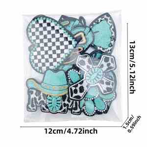Patchs thermocollants en denim turquoise style western cowboy, motifs vache, carreaux et broderie croisée, pour chapeaux et vêtements DIY - Product Image 2