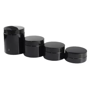 Empty Black Candy Cookie Food Storage Containers 50g 100g 250ml 8oz Black Cosmetic Plastic Cream Jars With Metal/Plastic Lids