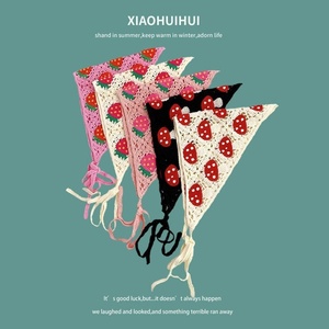 Bandeau en laine tricoté à la main style doux et mignon pour femme, accessoire capillaire, écharpe carrée au crochet, fleur d'été, idéal pour les sorties printemps-automne - Product Image 4