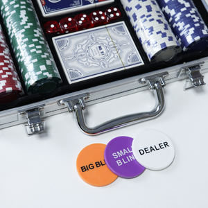 Jeu de jetons de poker 200 pièces 11.5g pour Texas Hold'em, <span class=keywords><strong>Blackjack</strong></span>, avec étui en aluminium, cartes à jouer, croupier, petit et gros blind et 5 dés - Product Image 5