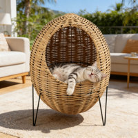 Fauteuil œuf en osier, chaise panier en rotin avec coussin, pieds en métal, pour intérieur, extérieur, patio, jardin, salon