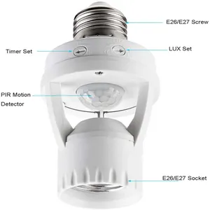 E27 Lamp Holder Motion Sensor Light Socket E26 Screw Bulb Adapter Adjustable Auto On/Off Night Lamps Garage Light