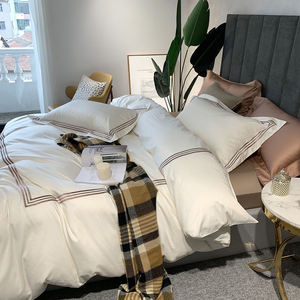 60 100% Cotton Luxury <strong>Single</strong> Quilt Cover Naked Sleeping <strong>Stitching</strong> 250tc Air-permeable Embroidered Hotel <strong>Bedding</strong> - Product Image 2