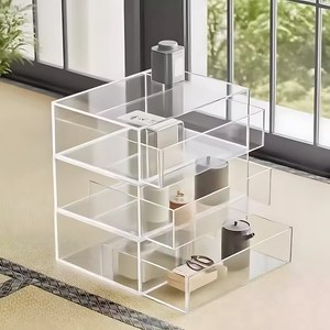 صندوق تخزين أكريليك لعرض طقم الشاي والمجوهرات، صينية مكتبية مربعة راقية وملونة، بيع مباشر من المصنع - Product Image 4