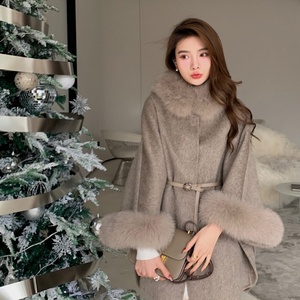 Abrigo de Invierno 2025, Abrigo de Lana Cálido con Piel de Zorro Auténtica para Niñas y Mujeres - Product Image 4