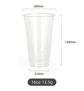 Custom Size/LOGO 89-16oz Disposable Clear Single Wall PET Plastic <b>Cups</b> with Lids and Straws for Smoothies <b>Cold</b> Ice Coffee - Product Image 1