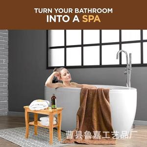 Bamboo Two Tier Minimalist Spa <b>Stool</b> Natural Wood Color Home Bathroom <b>Bedroom</b> Living Room Shoe Changing <b>Stool</b> - Product Image 3